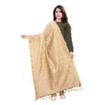 Beige Cotton Jari Woven Dupatta for Women