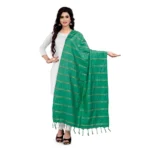 Generic Women's Cotton Jari Woven Work Dupatta (Green, Length:2-2.4 mtr)