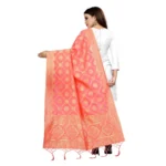 Generic Women's Banarasi Silk Floral Printed Dupatta (Peach, Length:2-2.4 mtr) - Image 2