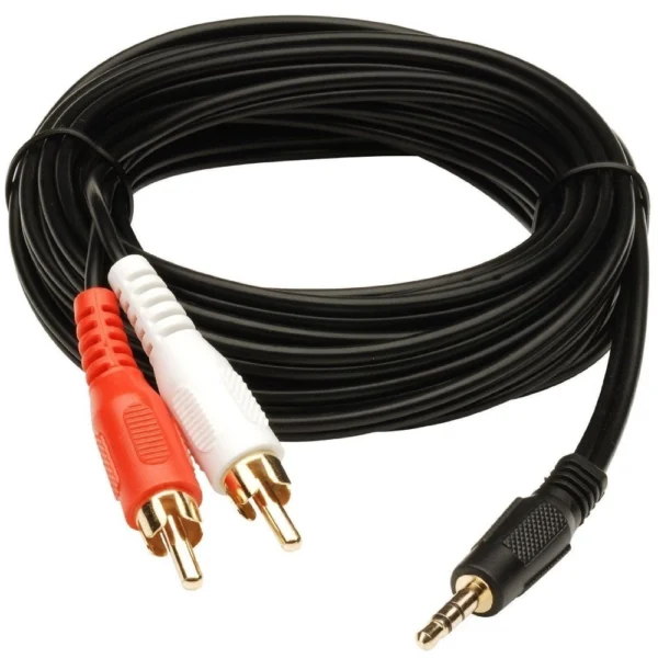 Black 3.5mm Stereo Audio to 2RCA Male Cable 3 Yards
