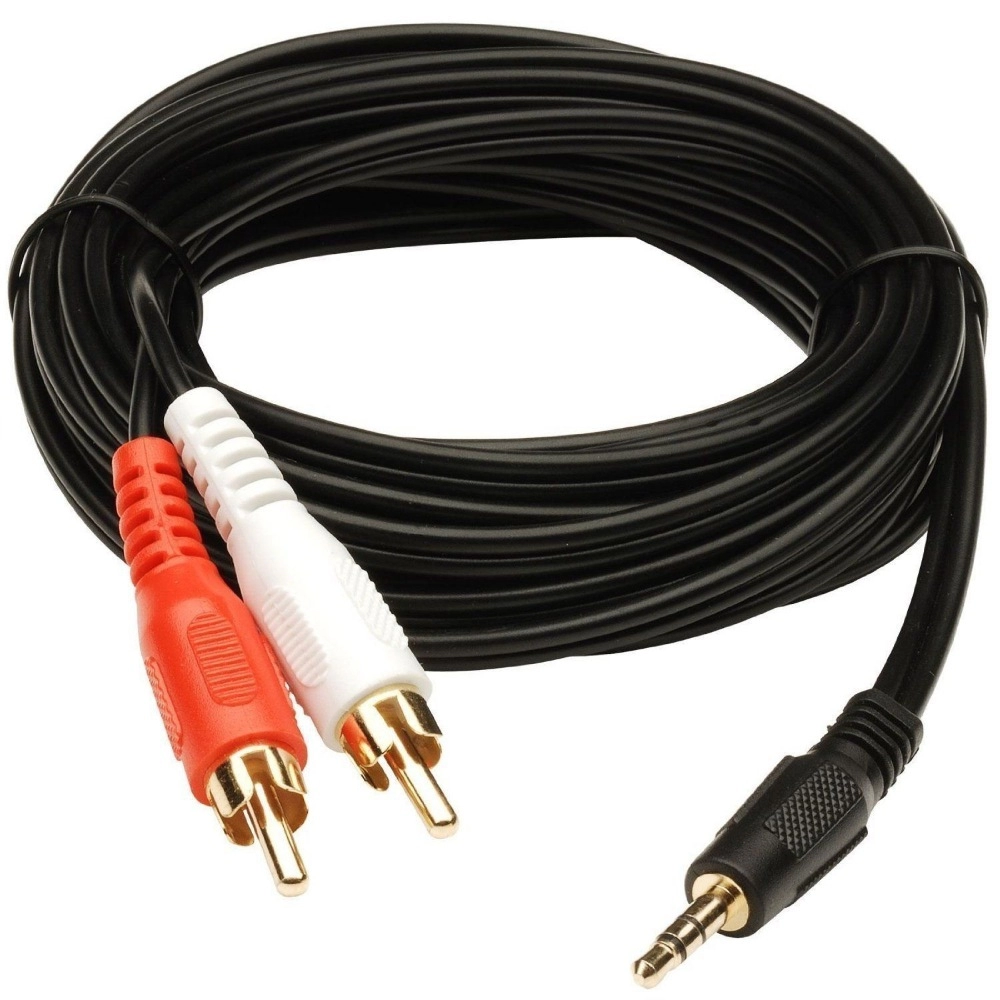 Black 3.5mm Stereo Audio to 2RCA Male Cable 3 Yards