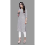 Generic Women's Cotton Straight Kurti (Grey) - Image 5