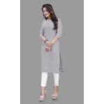 Generic Women's Cotton Straight Kurti (Grey) - Image 4
