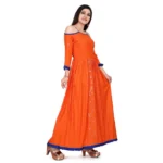 Generic Women's Rayon Cotton Orange Embroidered Long Kurti - Image 2