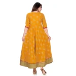 Generic Women's Rayon Cotton Golden Yellow And Rani Gold Printed Anarkali Gown Kurti - Image 3