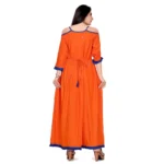 Generic Women's Rayon Cotton Orange Embroidered Long Kurti - Image 3