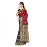 Generic Women's Banarasi Silk Saree With Blouse (Black, Red, 5-6Mtrs) - Image 4