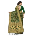 Generic Women's Banarasi Silk Saree With Blouse (Green, 5-6Mtrs) - Image 2