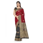 Black Red Banarasi Silk Saree for Women
