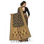 Generic Women's Banarasi Silk Saree With Blouse (Black, 5-6Mtrs) - Image 2