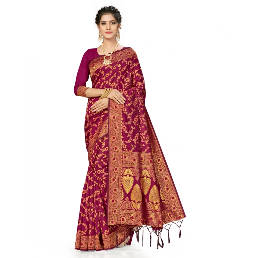 Wine Banarasi Silk Saree with Zari Work