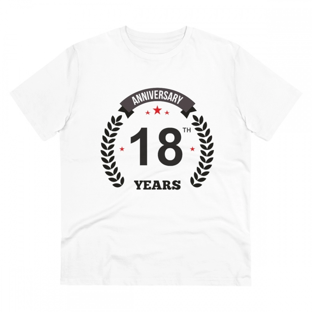 White PC Cotton Men's 18th Anniversary T-Shirt