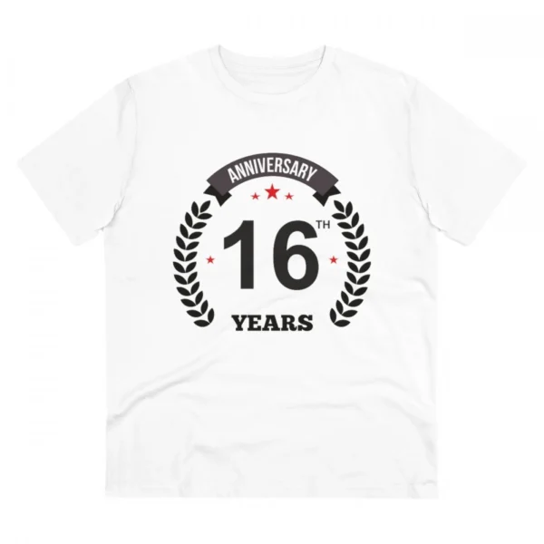White PC Cotton Men's 16th Anniversary T-Shirt