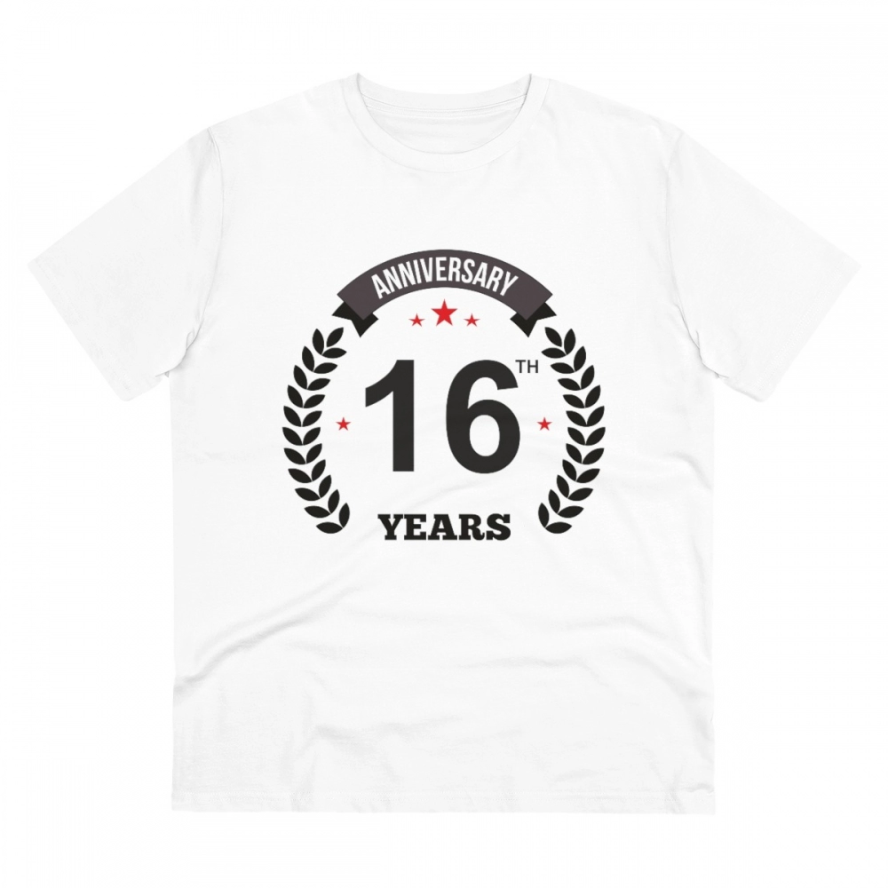 White PC Cotton Men's 16th Anniversary T-Shirt