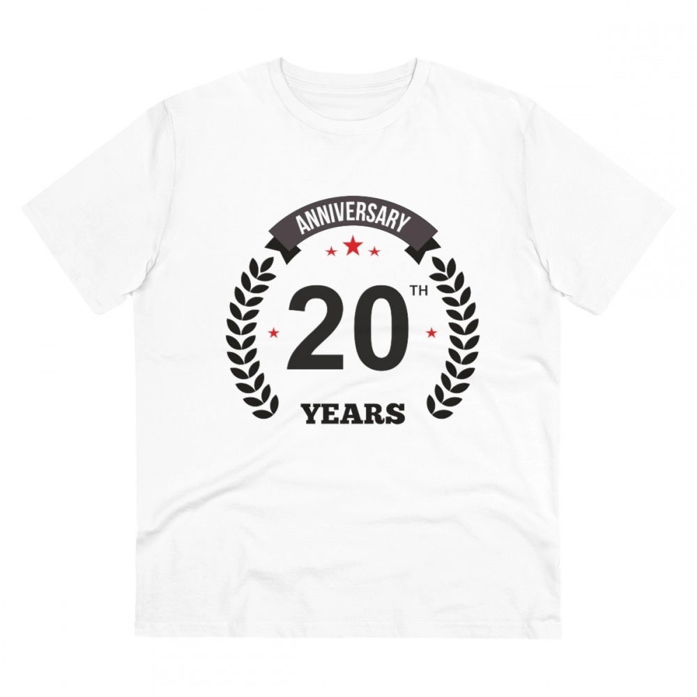 White PC Cotton Men's 20th Anniversary T-Shirt