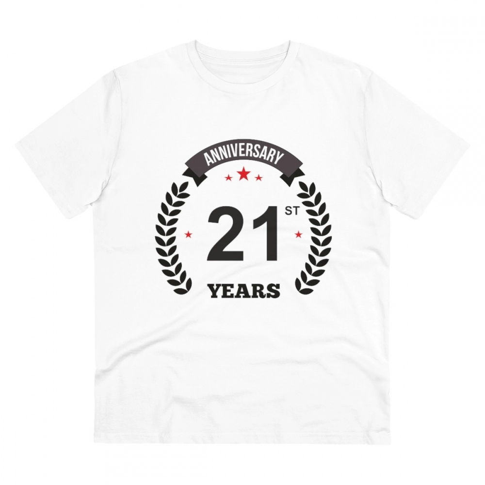 White PC Cotton Men's 21st Anniversary T-Shirt