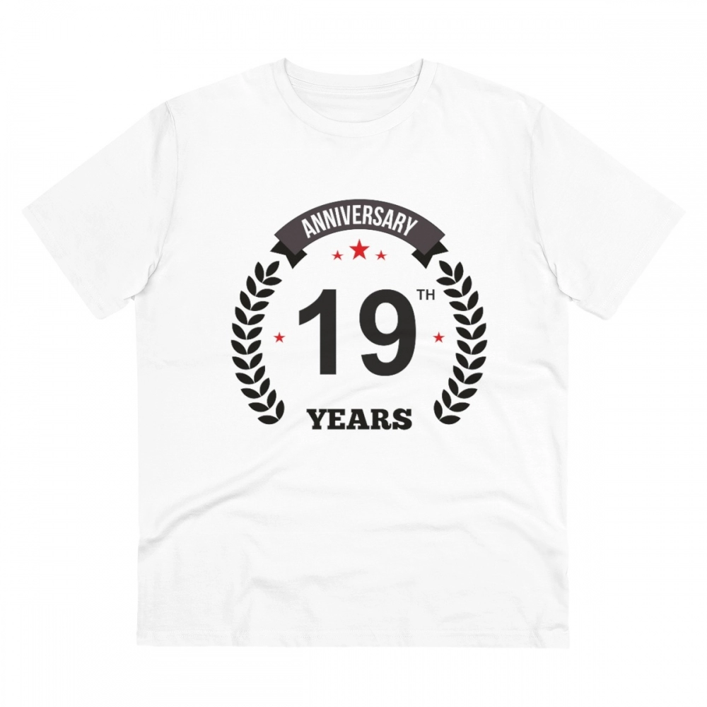 White PC Cotton Men's 19th Anniversary T-Shirt