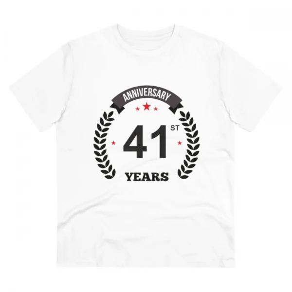 White PC Cotton 41st Anniversary Printed T-Shirt for Men
