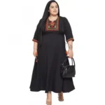 Generic Women's Fit And Flare Black Dress (Color:Black, Material:Polyester) - Image 2