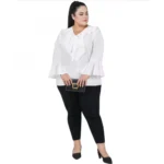 Generic Women's Casual Bell Sleeve Solid White Top (Color:White, Material:Georgette) - Image 2