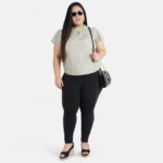 Generic Women's Casual Short Sleeve Printed Green Top (Color:Grey, Material:Crepe) - Image 2