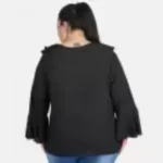 Generic Women's Casual Bell Sleeve Solid Black Top (Color:Black, Material:Georgette) - Image 3