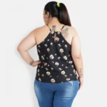 Generic Women's Casual Shoulder Strap Printed, Floral Print Black Top (Color:Black, Material:Poly Crepe) - Image 3