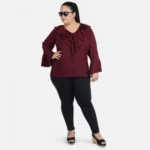 Generic Women's Casual Bell Sleeve Solid Maroon Top (Color:Maroon, Material:Georgette) - Image 2