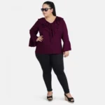 Generic Women's Casual Bell Sleeve Solid Purple Top (Color:Purple, Material:Georgette) - Image 2