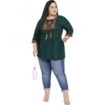Generic Women's Casual Embroidered Dark Green Top (Color:Dark Green, Material:Rayon) - Image 3