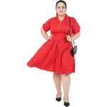 Generic Women's Cinched Waist Red Dress (Color:Red, Material:Poly Crepe) - Image 2