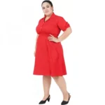 Generic Women's Cinched Waist Red Dress (Color:Red, Material:Poly Crepe) - Image 4