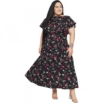 Generic Women's Fit And Flare Black Dress (Color:Black, Material:Polyester) - Image 3