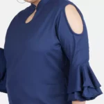 Generic Women's Casual Bell Sleeve Solid Blue Top (Color:Blue, Material:Crepe) - Image 3