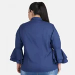 Generic Women's Casual Bell Sleeve Solid Blue Top (Color:Blue, Material:Crepe) - Image 6