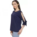 Generic Women's Casual Slit Sleeve Solid Blue Top (Color:Blue, Material:Poly Crepe) - Image 4