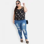 Generic Women's Casual Shoulder Strap Printed, Floral Print Black Top (Color:Black, Material:Poly Crepe) - Image 2