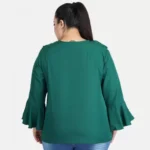 Generic Women's Casual Bell Sleeve Solid Green Top (Color:Green, Material:Georgette) - Image 3