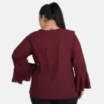 Generic Women's Casual Bell Sleeve Solid Maroon Top (Color:Maroon, Material:Georgette) - Image 3