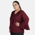 Generic Women's Casual Bell Sleeve Solid Maroon Top (Color:Maroon, Material:Georgette) - Image 5