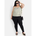 Generic Women's Casual Sleeveless Polka Print Green Top (Color:Grey, Material:Crepe) - Image 2