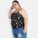 Generic Women's Casual Shoulder Strap Printed, Floral Print Black Top (Color:Black, Material:Poly Crepe) - Image 5