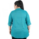 Generic Women's Casual Three Fourth Sleeve Embroidered Light Green Top (Color:Light Blue, Material:Cotton Linen Blend) - Image 3