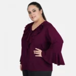 Generic Women's Casual Bell Sleeve Solid Purple Top (Color:Purple, Material:Georgette) - Image 5