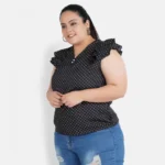 Generic Women's Casual Flutter Sleeve Polka Print Black Top (Color:Black, Material:Crepe) - Image 5