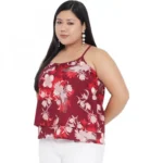 Generic Women's Casual Floral Print Red Top (Color:Red, Material:Polyester) - Image 3