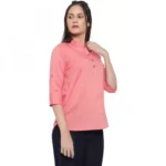 Generic Women's Casual Three Fourth Sleeve Solid Pink Top (Color:Pink, Material:Cotton Linen Blend) - Image 4