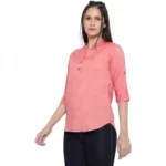 Generic Women's Casual Three Fourth Sleeve Solid Pink Top (Color:Pink, Material:Cotton Linen Blend) - Image 6