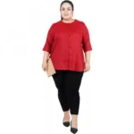 Generic Women's Casual Solid Maroon Top (Color:Maroon, Material:Cotton Linen Blend) - Image 2