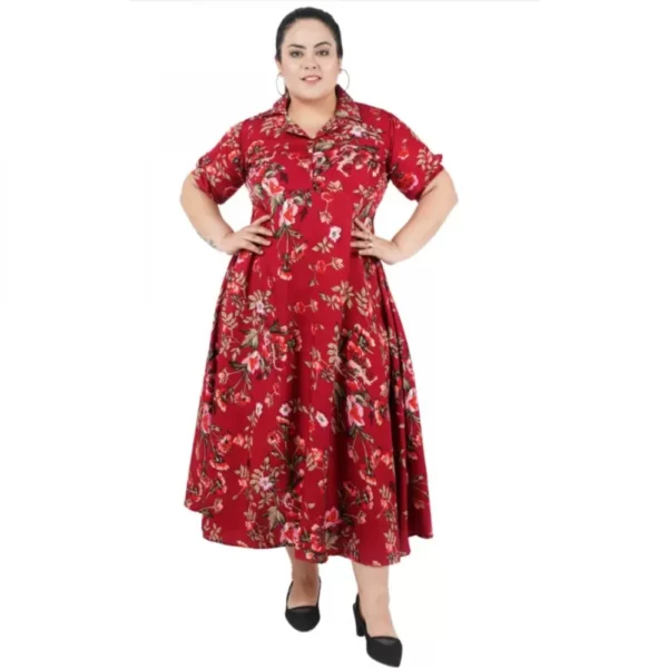 Maroon Fit and Flare Dress Half Sleeve